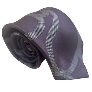 BCBG Attitude Mens Silk Tie Purple Grey Abstract Swirl Geometric Hand Sewn 3.75"